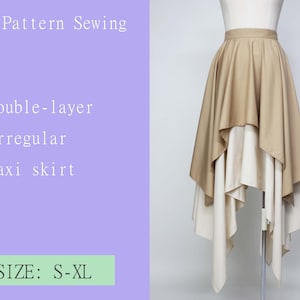 Double layer irregular maxi skirt patterns sewing PDF digital goods DIY Size S-XL