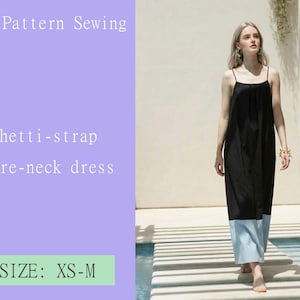 Spaghetti-strap square-neck dress patterns sewing PDF digital goods DIY size XS-M