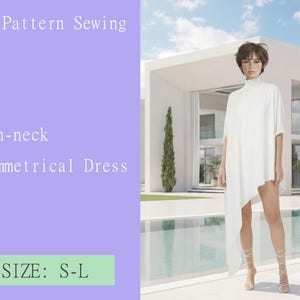 High-neck Asymmetrical Dress. patterns sewing PDF digital goods DIY S-L