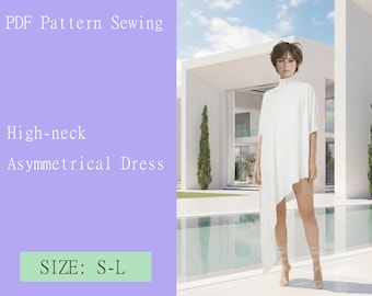 High-neck Asymmetrical Dress. patterns sewing PDF digital goods DIY S-L