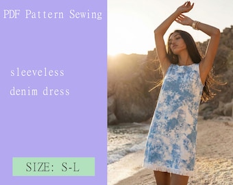 sleeveless denim dress pattern sewing PDF-Digital Goods DIY size S-L