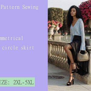 Asymmetrical hem circle skirt patterns sewing PDF digital goods DIY Size 2XL-5XL