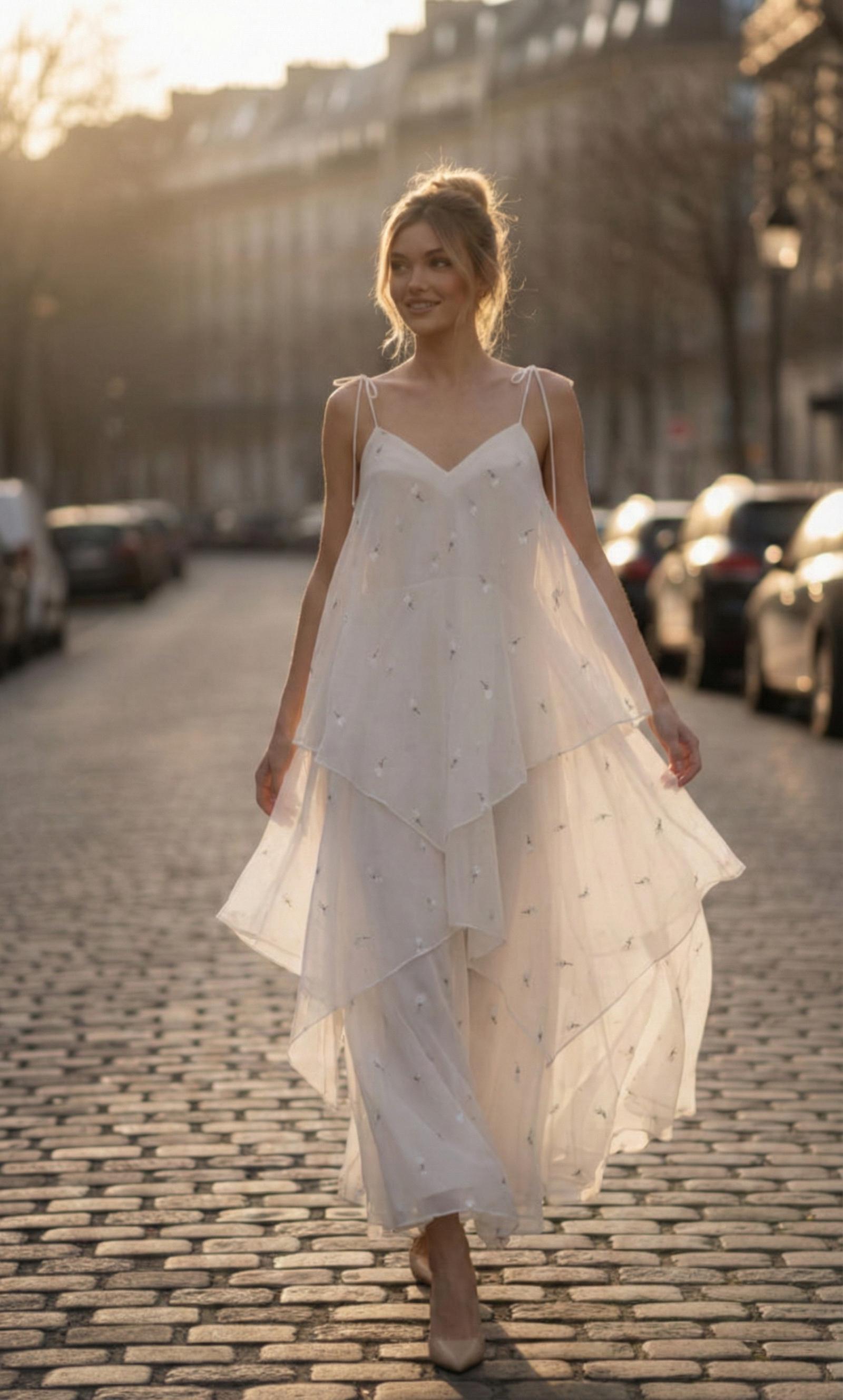 Petal Printed Slip Dress with Organza Overlay main image 0