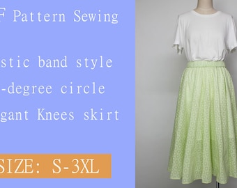 スカート CIRCLE SKIRT Elastic Band Style. 270 Degree Circle. Elegant Knee Skirt