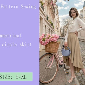 Patrones de falda circular con dobladillo asimétrico, PDF digital para coser, DIY, Tallas S-XL