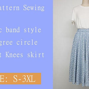 Estilo de banda elástica. Círculo de 360 grados. Falda circular elegante. Patrón de costura PDF productos digitales.