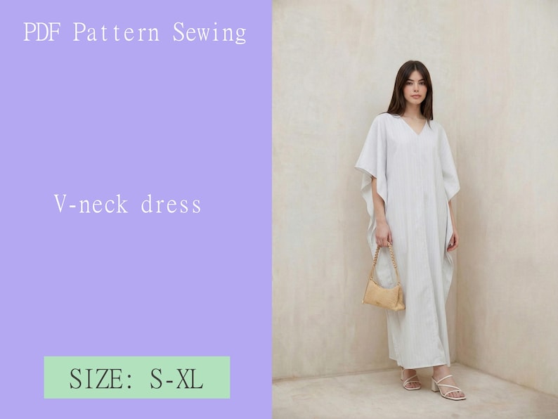 V-neck dress patterns sewing PDF digital goods DIY S-XL image 1