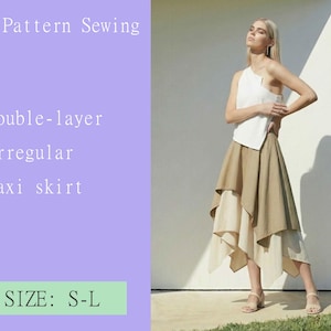Double layer irregular maxi skirt patterns sewing PDF digital goods DIY Size S-L