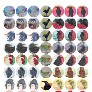 Bird stickers, with crows, decorate journals, envelopes,notecards, Carolk original art