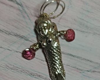 Mermaids fine silver watermelon tourmaline sterling silver bail