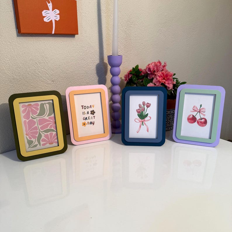 Dopamine decor 4x6 picture frame with colorful double border design