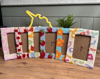 Handmade Punch Needle Picture Frame | Home Decor | 4x6 Picture Frame | Punch Needle Wall Art | Tufted Photo Frame | Cute Wall Hanging | Gift