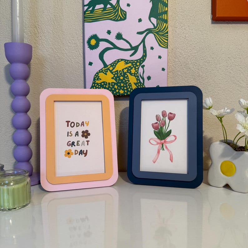 Pastel pink and peach double border picture frame for wall decor