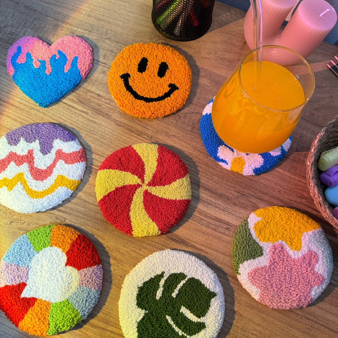 Punch Needle Mug Rug | Tufted Coffee Coasters | Personalized Punch