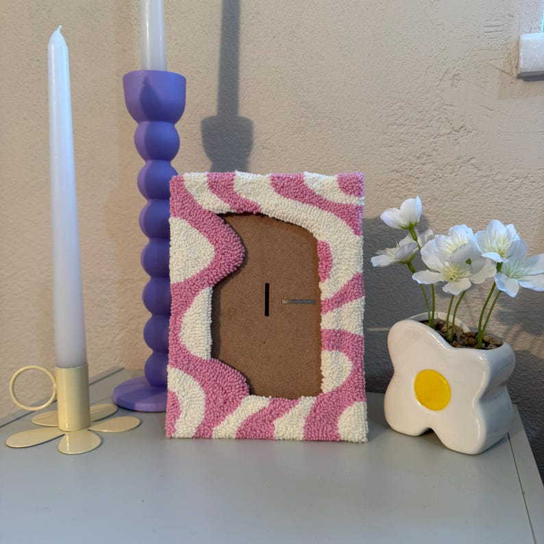 Handmade Punch Needle Picture Frame | Home Decor | 4x6 Picture Frame | Punch Needle Wall Art | Tufted Photo Frame | Cute Wall Hanging | Gift