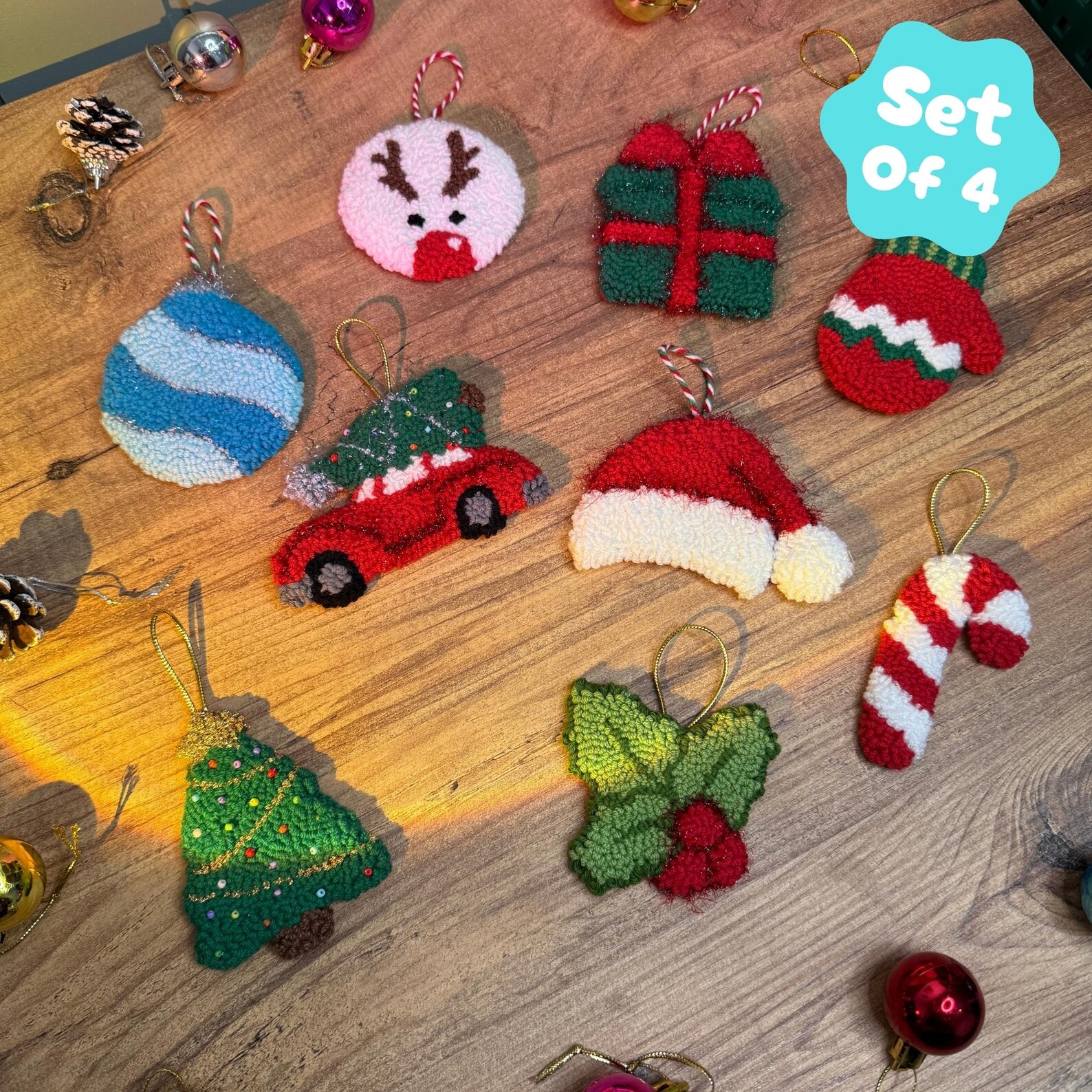 Punch Needle Christmas Ornaments Set | Handmade Cute & Cozy Decor ...