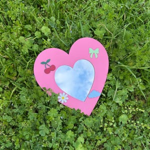 Pink Heart Shape Wall Mirror | Cute Decorative Mirror for Bedroom, Living Room & Nursery | Aesthetic Wall Art | Gift for Her | Home Decor