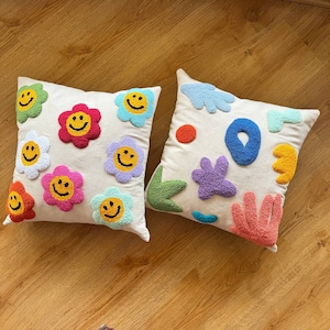 Punch Needle Pillow Cover | Decorative Cushion Cover | Handmade Tufted Pillow Cover | Home Decor | Embroidered Pillow Case | Colorful Design