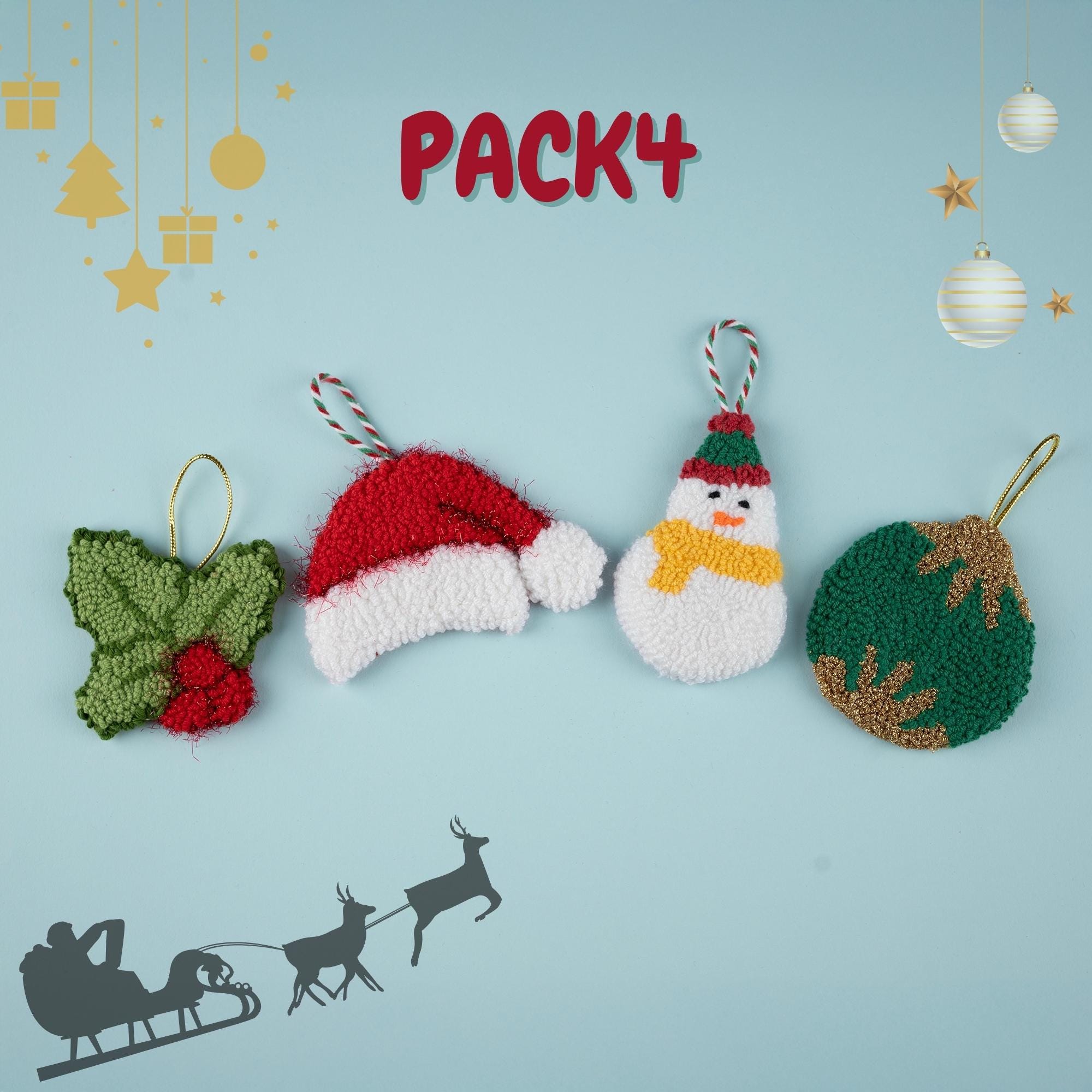 Punch Needle Christmas Ornaments Set | Handmade Cute & Cozy Decor ...
