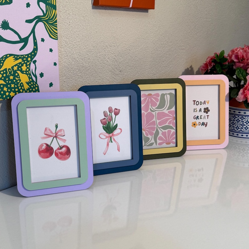 Sage green and lilac colorful frame for retro aesthetic room