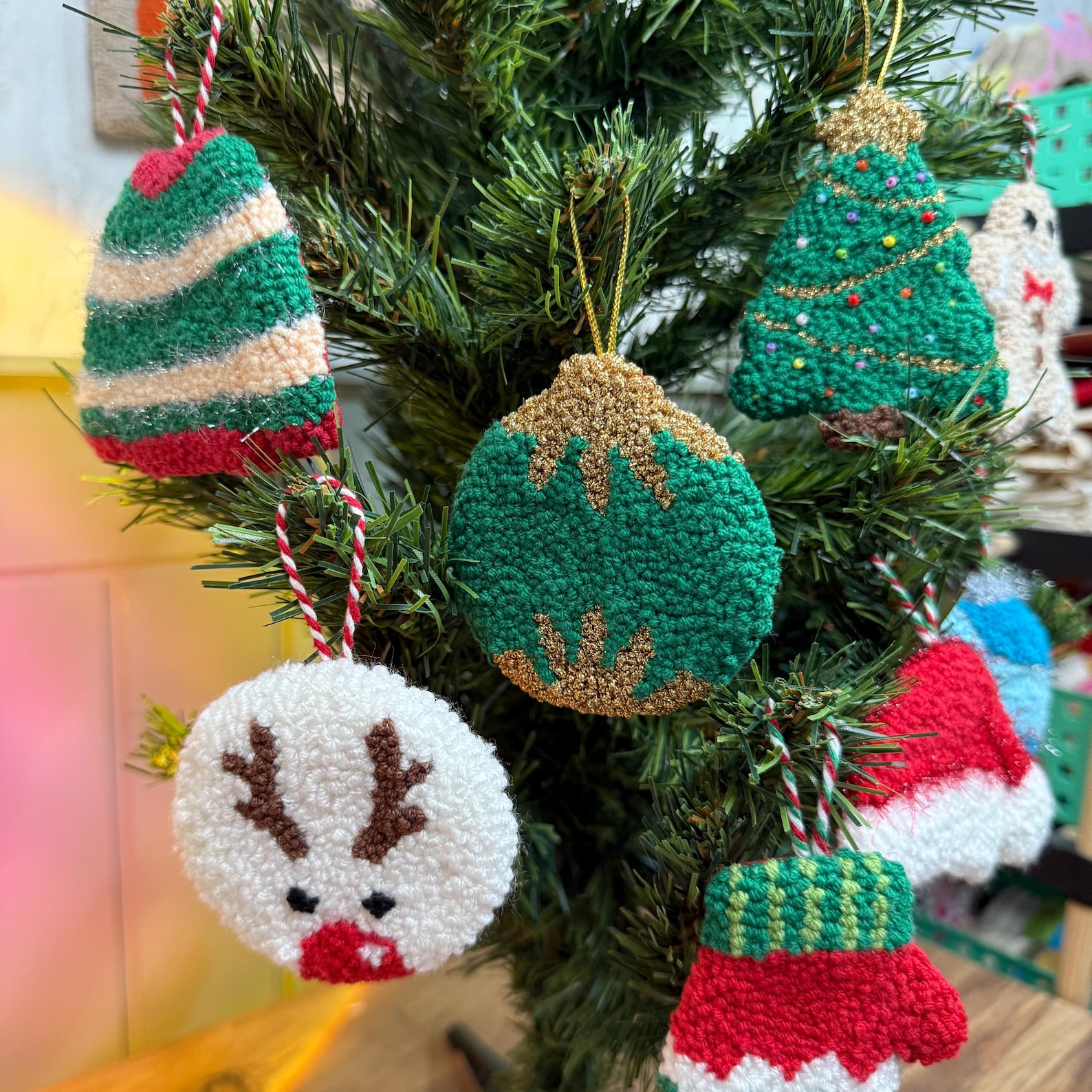 Punch Needle Christmas Ornaments Set | Handmade Cute & Cozy Decor ...