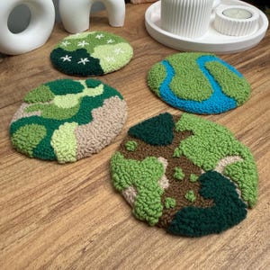 Handmade Punch Needle Moss Mug Rug Coaster | Green Home Decor | Housewarming Gift | Cottagecore Decor | Moss Rug | Cute Tufted Mug Rugs