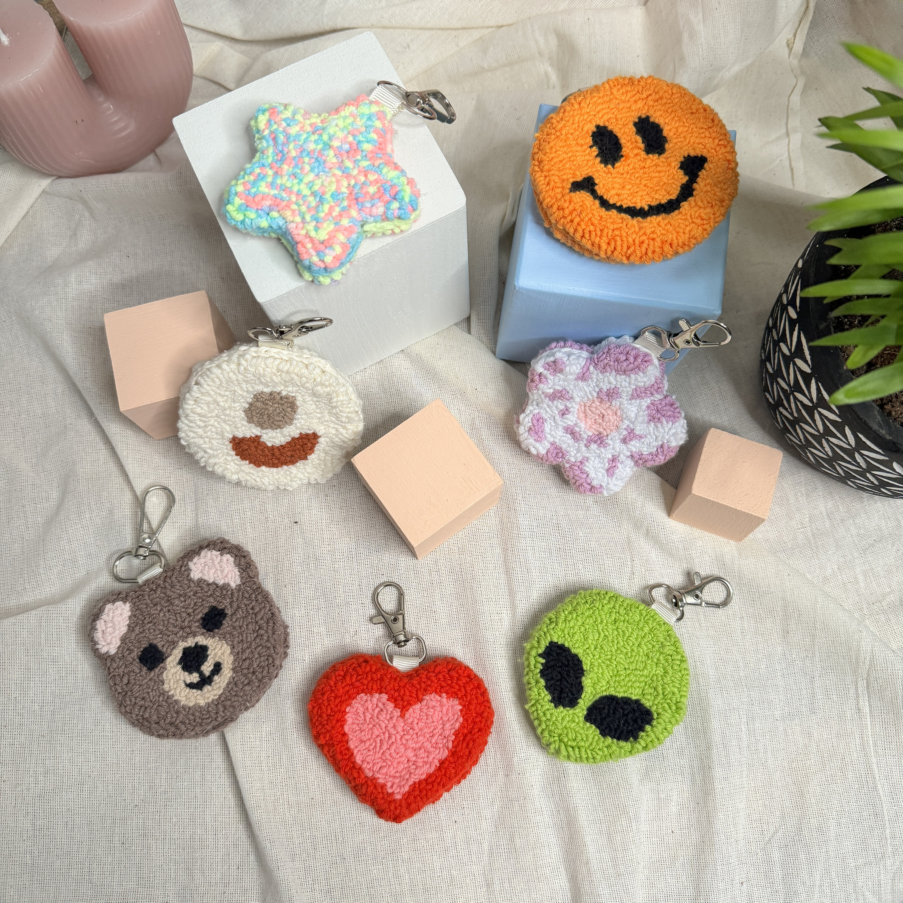 Double Sided Punch Needle Keychain | Handmade Tufted Bag Charm