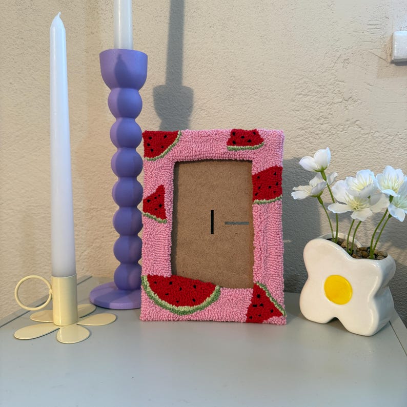 Handmade Punch Needle Picture Frame | Home Decor | 4x6 Picture Frame | Punch Needle Wall Art | Tufted Photo Frame | Cute Wall Hanging | Gift