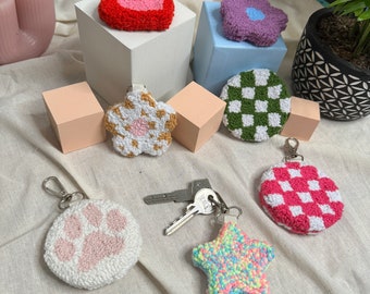 Double Sided Punch Needle Keychain | Handmade Tufted Bag Charm