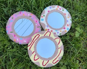 Handmade Punch Needle Donut Mirror | Tufted Round Wall Mirror | Colorful Boho Wall Decor | Fun Aesthetic Home Accent | Gift Idea
