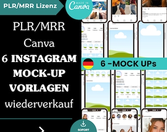 6 Instagram Profile Mock-Up Canva Templates with PLR/MRR License | Resell digital products | German | Done For You | Templates