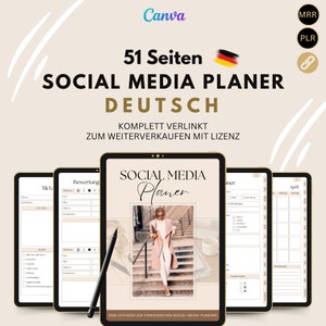 Social Media Content Planer Deutsch - Template mit Canva Link, Weiterverkauf, digitaler Planer verlinkt, digitales Marketing, PLR, MRR, pdf