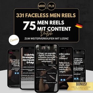 Könnte beinhalten: Eine Collage aus vier Smartphone-Bildschirmen, die Marketingtipps für Online-Unternehmen zeigen. Die Bildschirme zeigen Text in deutscher Sprache, darunter "75 Men Reels mit Content Deutsch" und "4 wichtige Strategien den Facele Erfolg!"