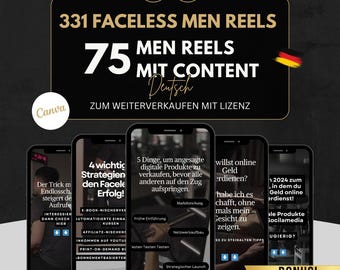 331 Faceless Men Reels German, Canva Templates, Content, Digital Marketing with MRR, PLR, Resale