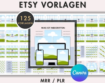125 Paquete de maquetas de listado de Etsy, Canva, licencia PLR/MRR, cuenta de vendedor de Etsy, derecho de reventa principal, productos digitales, alemán, hecho para usted