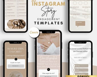 Instagram Story Engagement Templates, Canva Templates, PLR/MRR License (German), 50 Posts, Master Resell Rights, plr digital Products, faceless