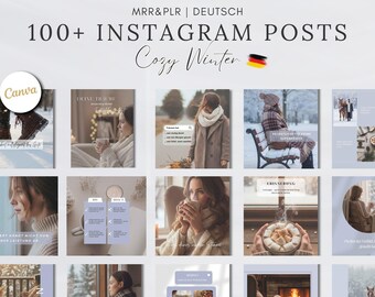Instagram templates in German with PLR/MRR license, Cozy Winter, Reels, Master Resell digital products, Done For You Canva Templates, Download