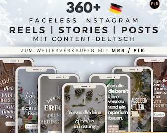May include: A collage of eight phone screens with winter-themed graphics and text in German. The text includes phrases like "Define your success", "Transform your ambition into performance", and "Bonus! 30 days of content and hooks".