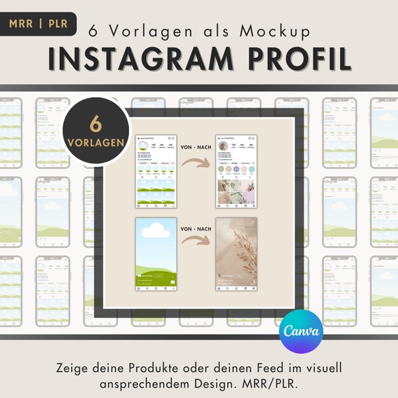 Instagram Profil Mock-Up Canva Vorlagen mit PLR/MRR Lizenz, editierbar, Weiterverkauf digitale Produkte, Deutsch, Done For You, Templates