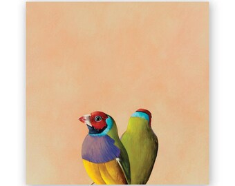 Gouldian Finch Pair - 8 x 8 Wings on Wood Decor