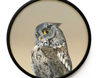 Screech Owl - 10 inch Round Wings on Wood Decor