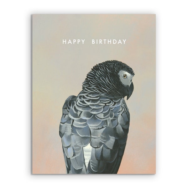 African Grey Parrot Birthday Card - Birds - Greeting - Stationery