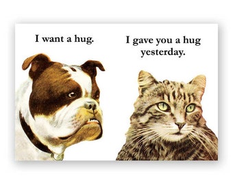 Bulldog Hug - Magnet - Humor - Gift - Stocking Stuffer - Dog - Cat