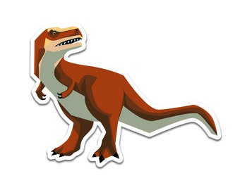 May include: A brown and orange dinosaur with a white underbelly, standing on all fours with its head held high. The dinosaur has a white outline and is facing the right side of the image.