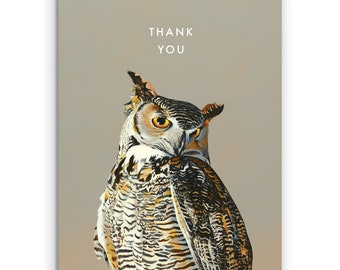 Set of 8 - Horned Owl Thank You Card