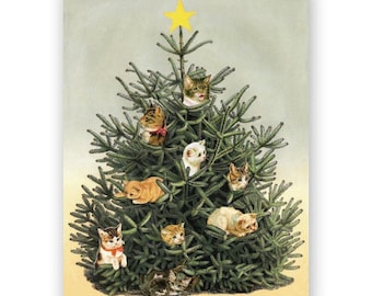 Cat Christmas Tree Card Set of 8