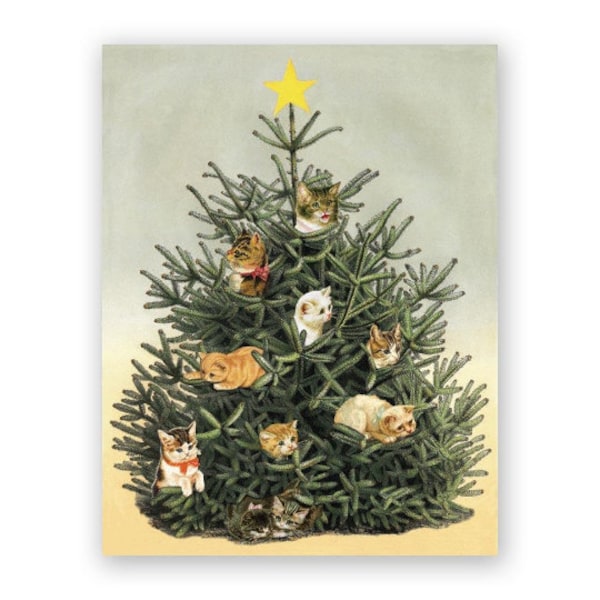 Cat Christmas Tree Card Set of 8
