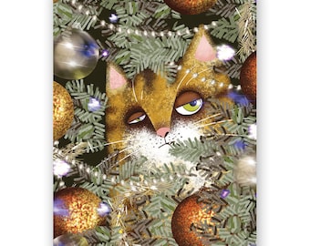 Set of 8 - Cat Nice List Holiday Card