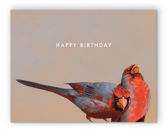 Cardinal Pair Birthday - Birds - Greeting - Stationery