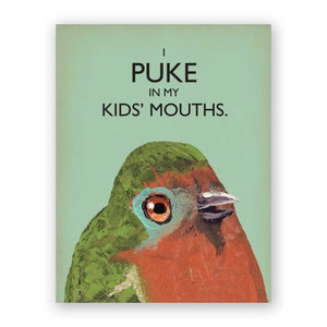Bird Puke Mother's Day Card - Bird - Humor - Stationery - Greeting - Blank